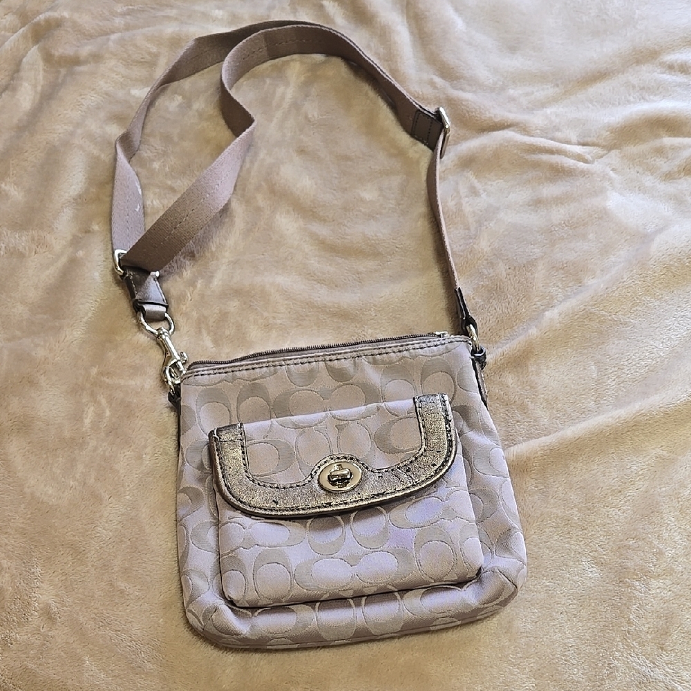 Coach Gray and Tan Crossbody Bag with Adjustable Strap